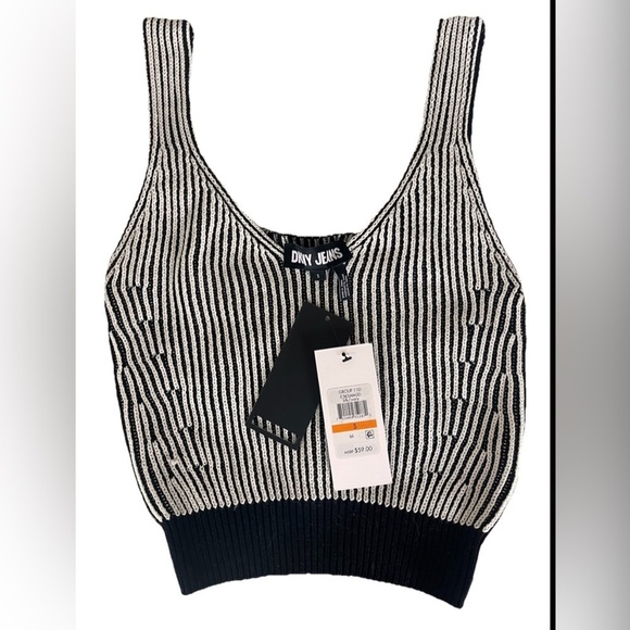 Tops - DKNY V-neck ribbed-knit tank style top 100% cotton black and white size Small